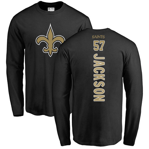 Men New Orleans Saints Black Rickey Jackson Backer NFL Football #57 Long Sleeve T Shirt